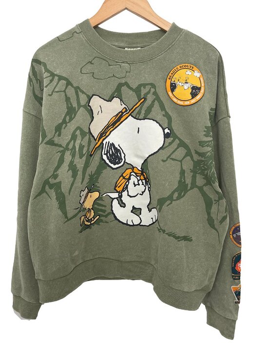 Peanuts Tops - Peanuts Olive Green Snoopy & Woodstock Scout Patch Sweatshirt